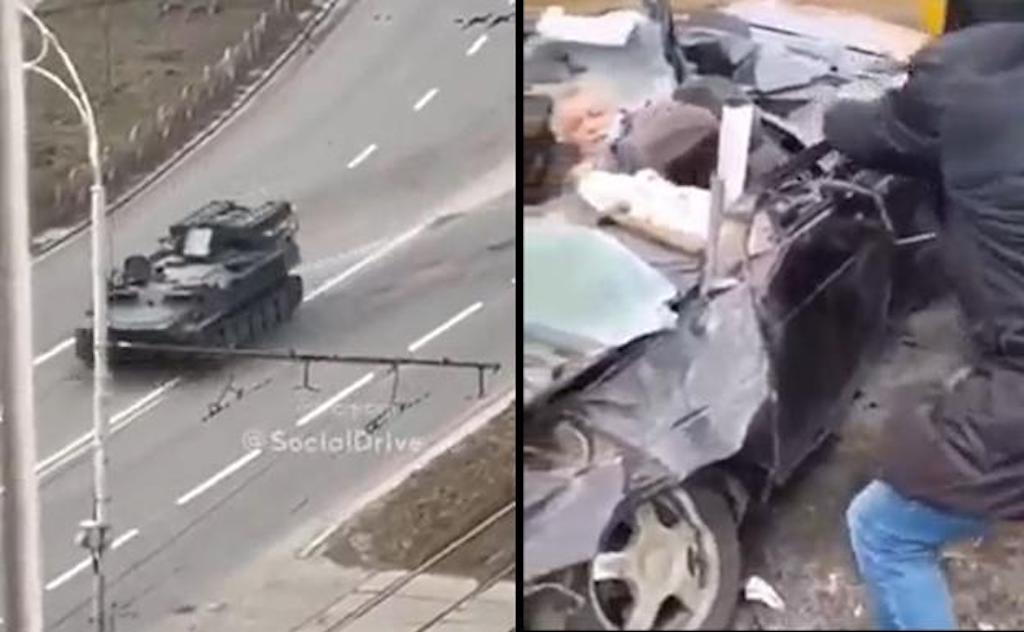 Video capta el momento en que tanque ruso aplasta auto de un civil en Ucrania