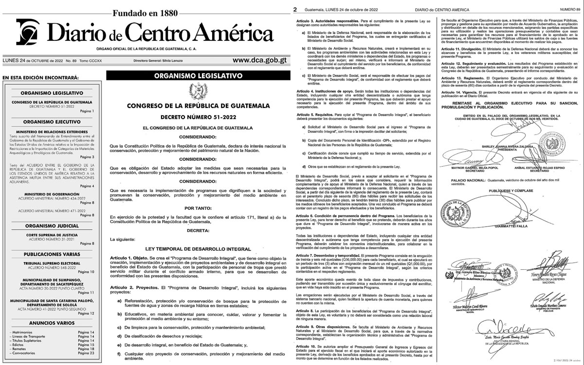 Decreto 51-2022 en el Diario de Centro América