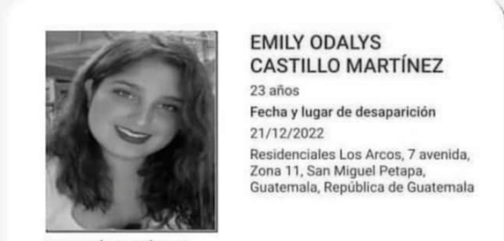 Localizan fallecida a Emily Castillo; tenía reporte de desaparecida en San Miguel Petapa