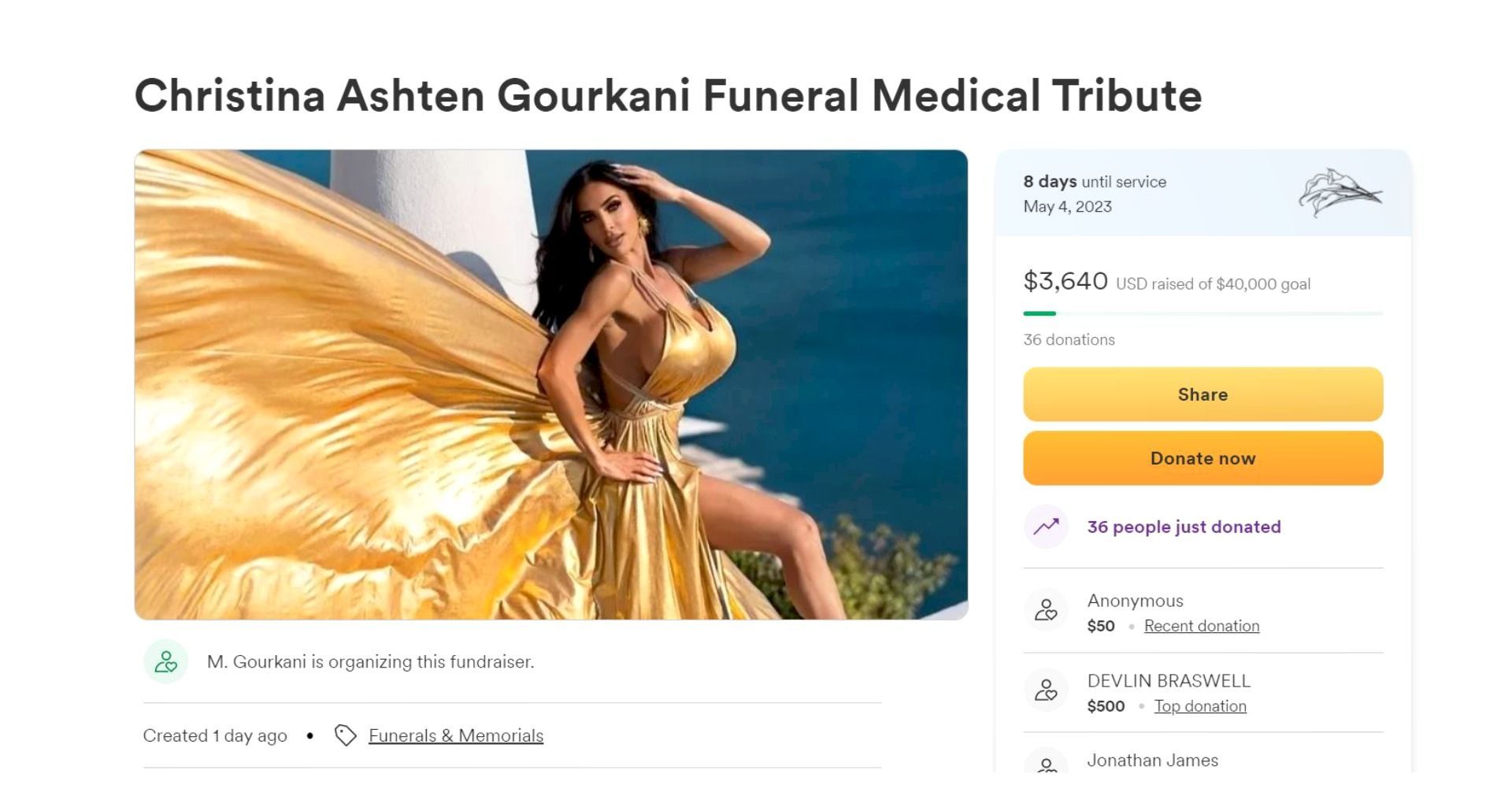 GoFundMe for Christina Ashten Gourkani (Image via snip from GoFundMe)