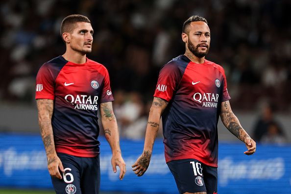 Marco Verratti y Neymar en la rampa de salida del Paris Saint-Germain