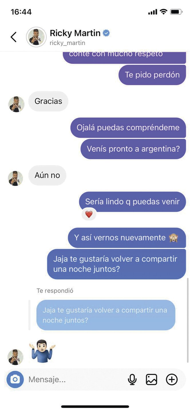 Chat entre Ricky Martin y su presunto amante