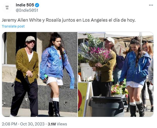 Rosalía y Jeremy Allen White con un ramo de flores por las calles con flores (Foto: Indie 505 / X)