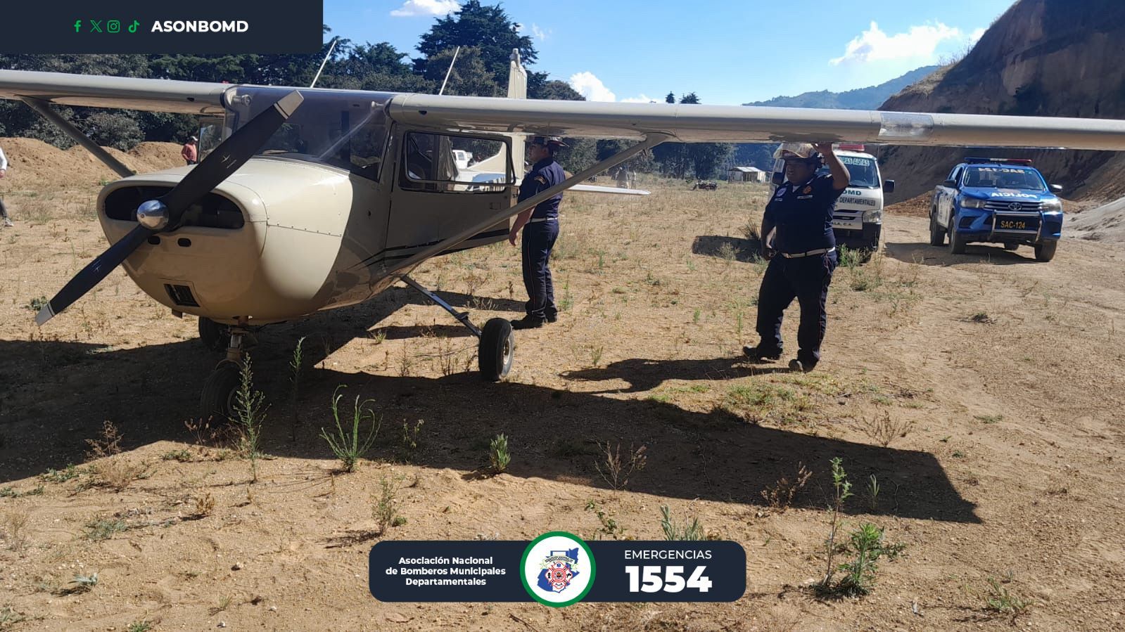 Ilesos tras aterrizaje de emergencia en Santo Tomás Milpas Altas