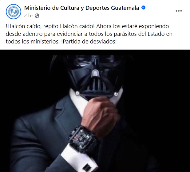 publicación en facebook del Ministerio de Cultura