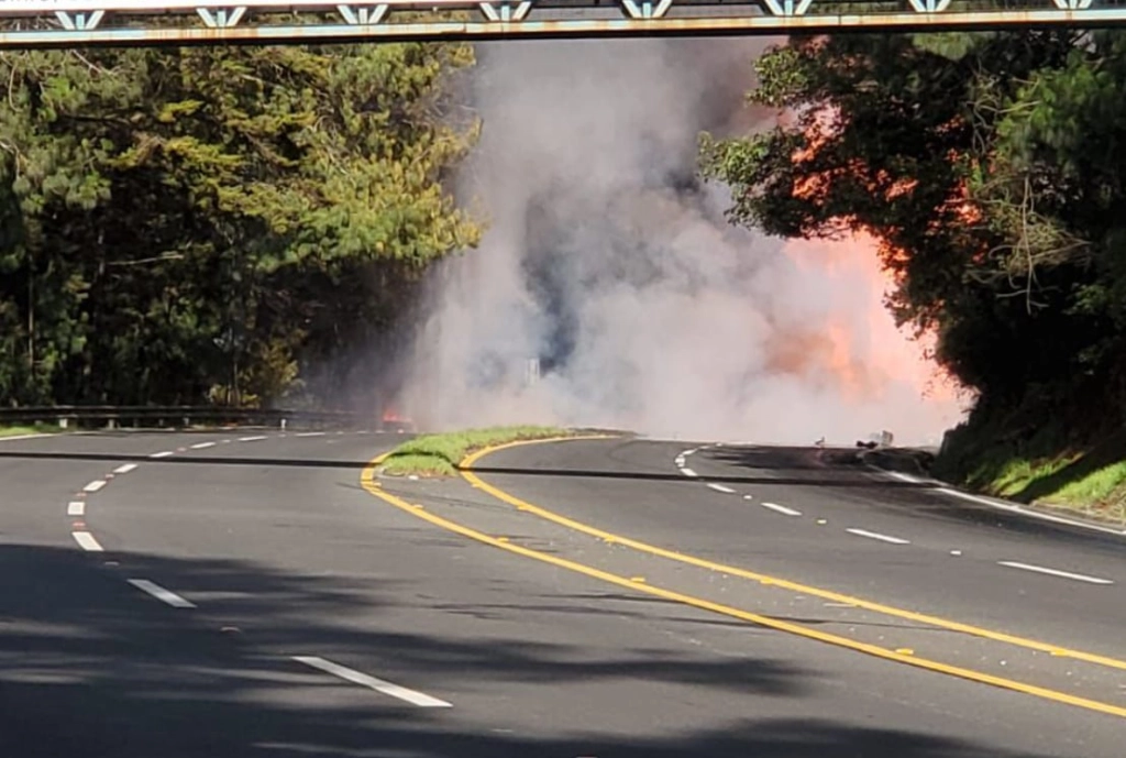 Camión con cilindros de gas se incendia en ruta Interamericana