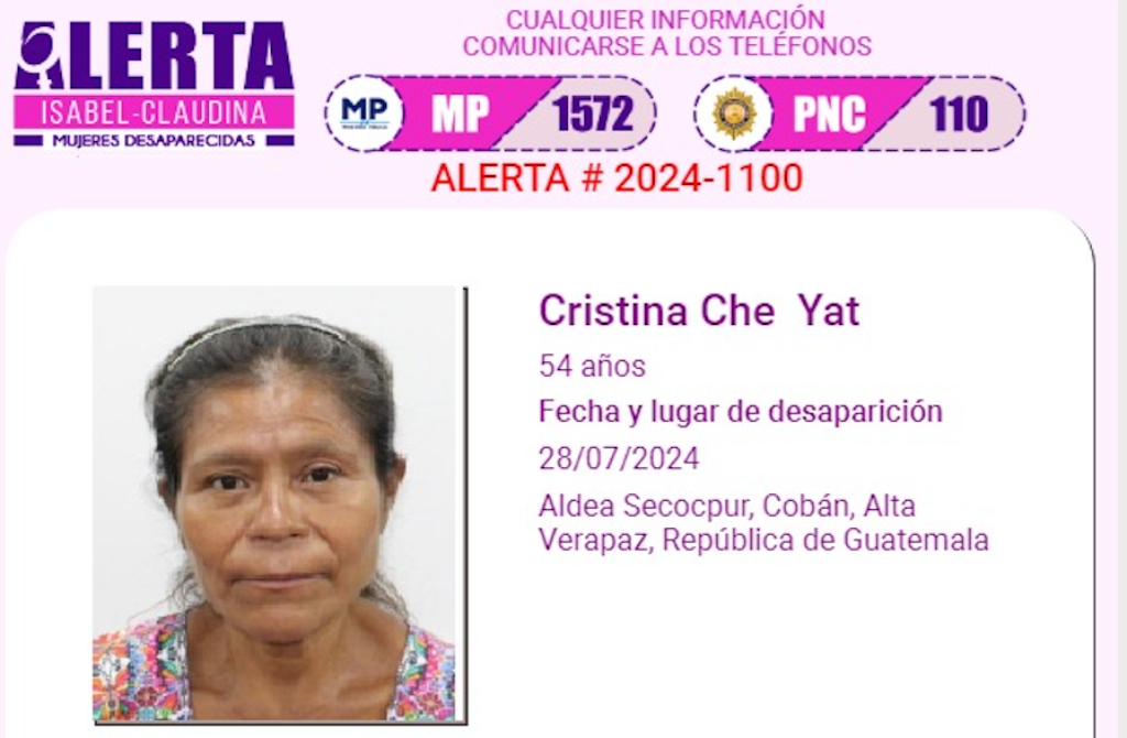 Cristina Che Yat, mujer asesinada en Alta Verapaz